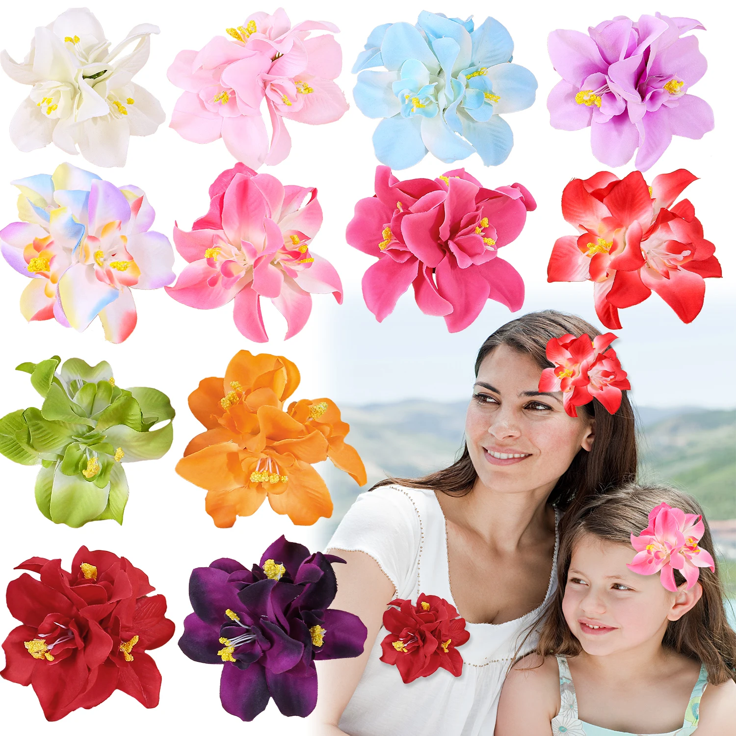 

4 шт., модные заколки для волос с искусственным цветком, заколки для волос для женщин, заколки с цветочным принтом орхидеи, брошь для девочек, корейские аксессуары для волос