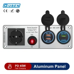 Car Charger Multi-Functions Aluminum Panel Thermometer AC110V 220V Dual Port USB QC3.0 12V 24V for RV Yacht Travel Trailers