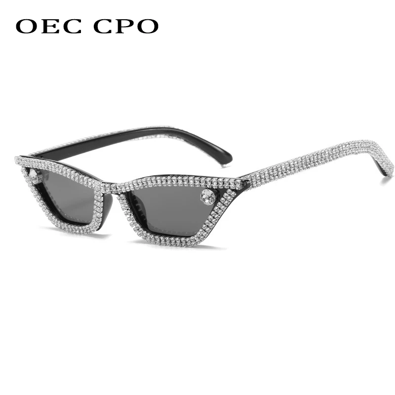 OEC CPO Fashion Women Diamond Sunglasses Vintage Small Rhinestone Cat eye Sunglasses Female Crystal Red Glasses Eyewear O726