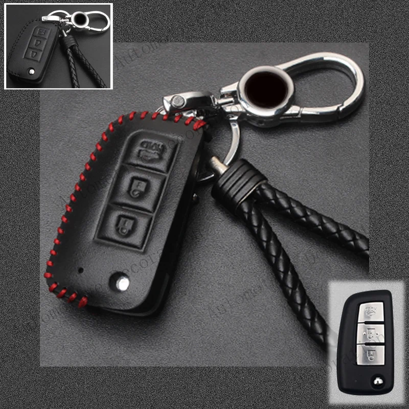 Z+ Genuine Leather Car Flip Remote Key Fob Case Cover Bag Holder For Nissan Rogue