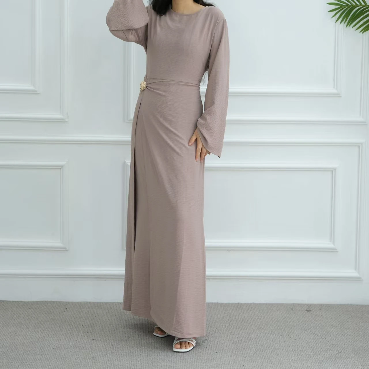 Ele High Waist A-Line Long Dr Faionable Round Ne Svel Midi Dr للنساء Stand Fit للارتداء اليومي