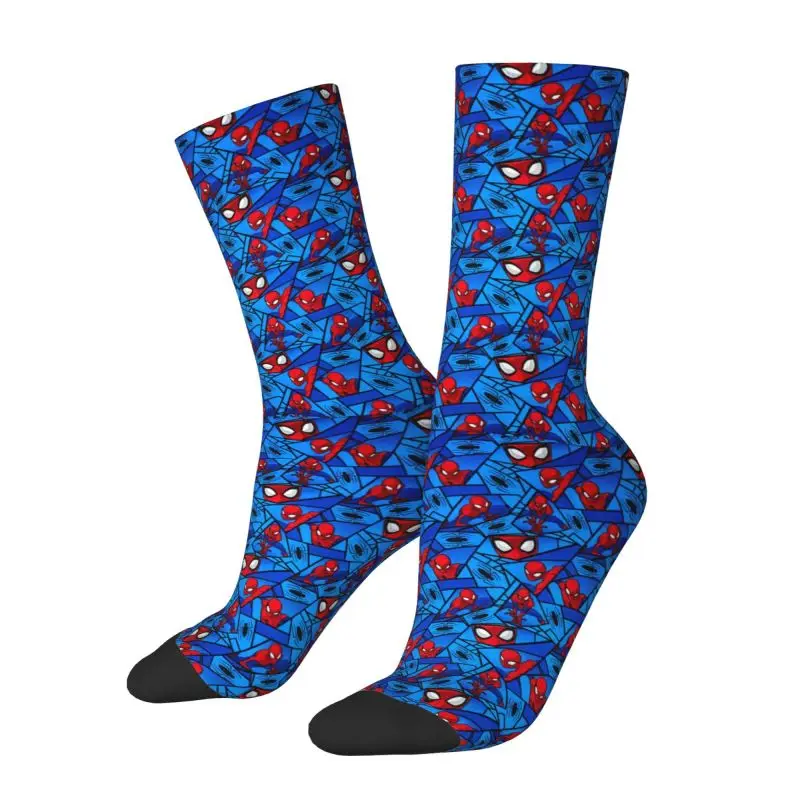 Custom Funny Printed Spider Web Cartoon Socks for Men Women Stretchy Summer Autumn Winter Spider Man Crew Socks