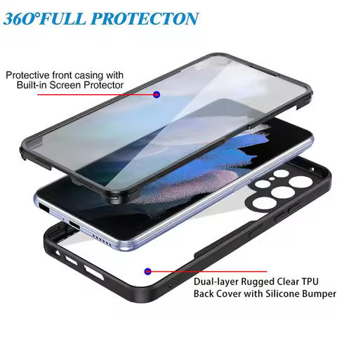 360 Full Cover For Samsung Galaxy S23 S22 S21 S24 Ultra S22 Plus Shockproof Screen Protector Case For Samsung S23 S21 FE Bag