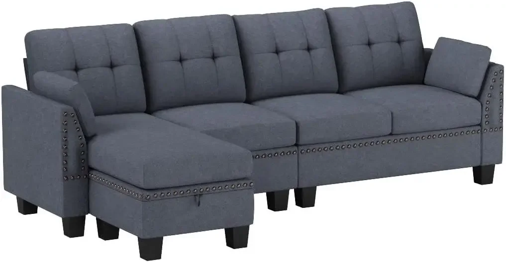 Convertible Sectional Sofa L Shaped Couch Reversible Sectional for Small Apartment, Bluish Grey