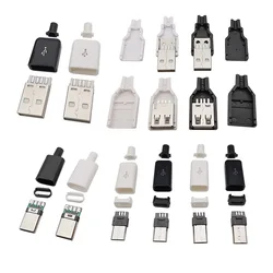 Adaptador de montagem macho e fêmea para reparo de solda, Micro USB, Tipo C, USB 2.0, Tipo A, Carregamento de dados, Tomada, Conectores USB, 10pcs