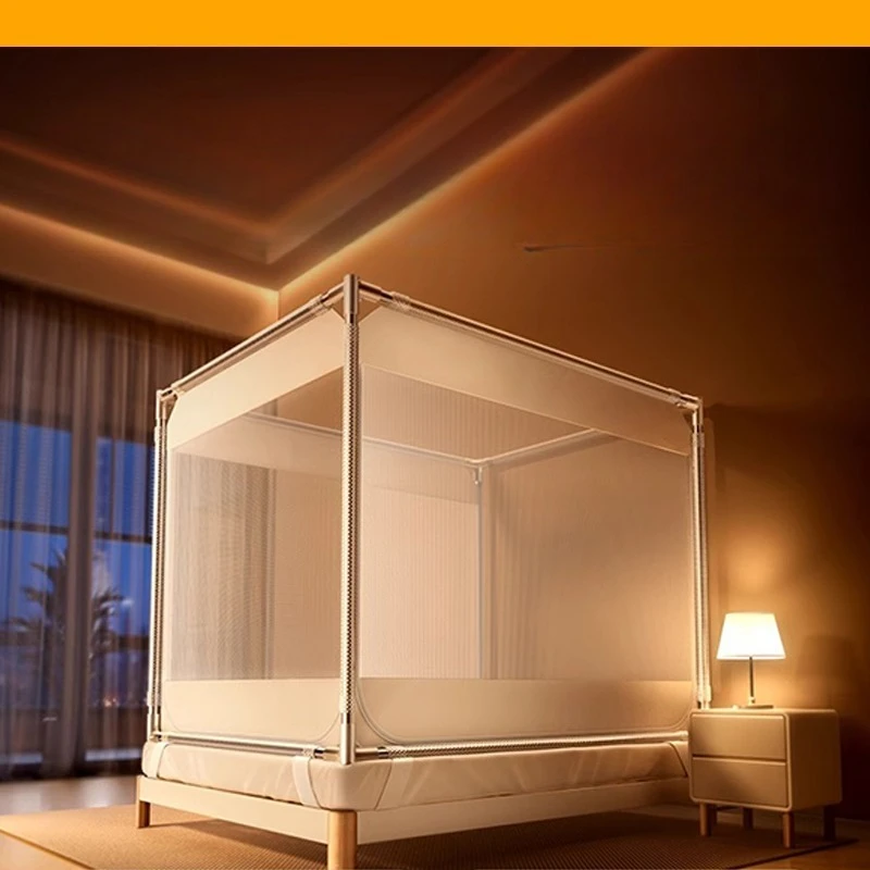Anti-drop mosquito net yurt, free installation in household bedrooms, full bottom pattern net to prevent bed falling