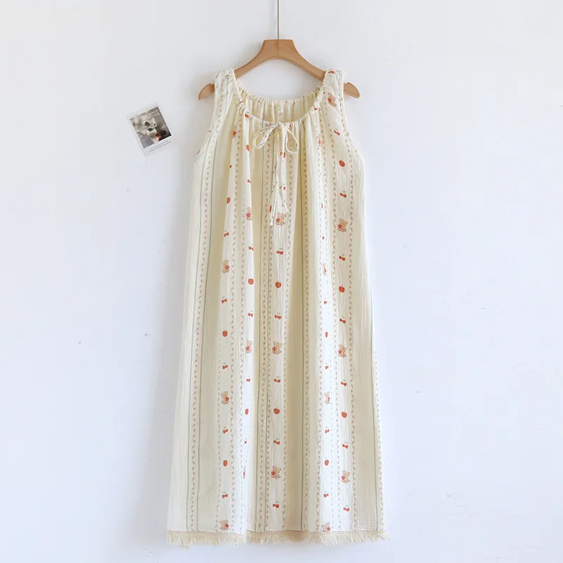 Leibchen-Nachthemd für Damen, Sommer, neuestes ärmelloses Pyjama-Kleid, Baumwolle, sexy, mittellanges Nachthemd für zu Hause – Detail 7