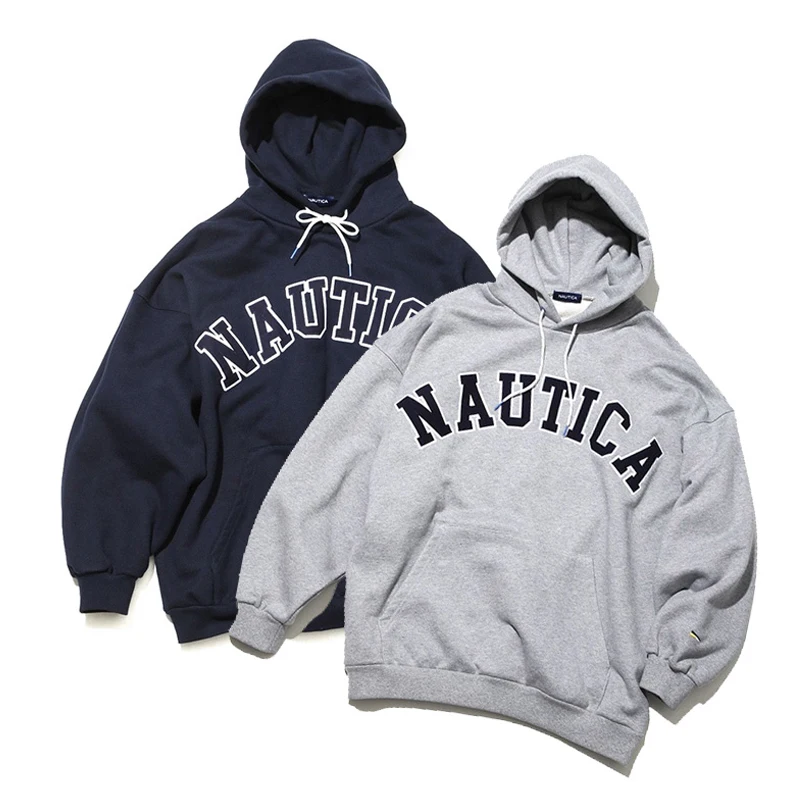 

Nautica Large Letter Embroidery Hoodie Loose Long Sve Overhead Street Sle Casual Japanese Loose Couple Sweatirt Set