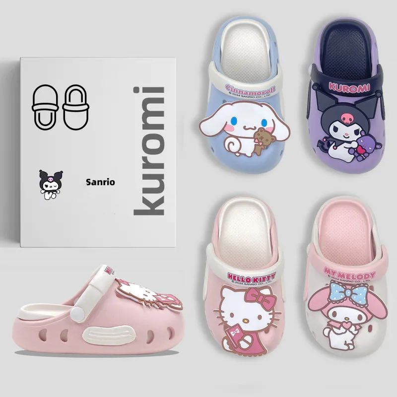 

Kawaii Sanrio Anime Crocs Cute Hello Kitty My Melody Kuromi Cartoon Sweet Princess Baotou Beach Soft Bottom Slippers Gifts Girls