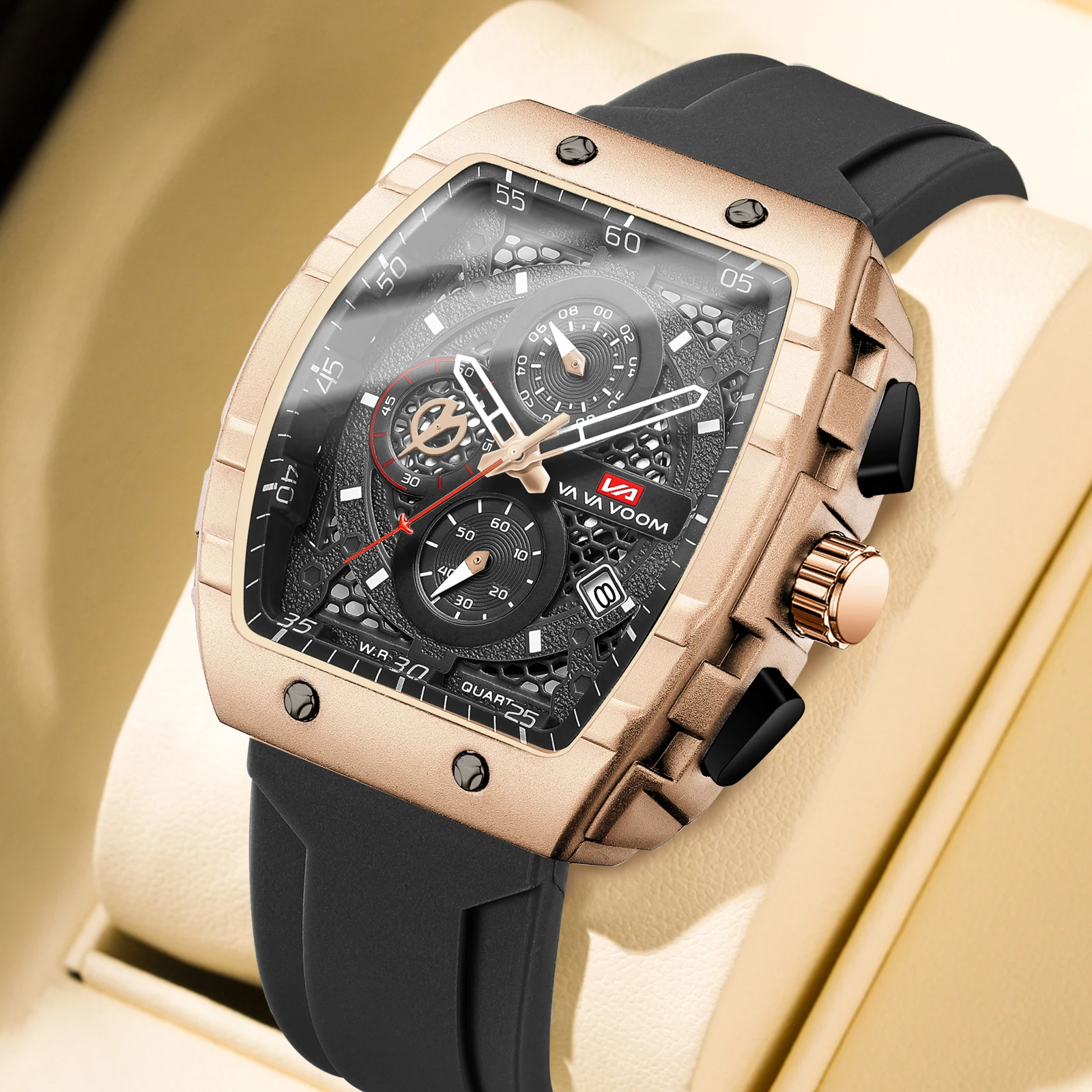 VA VA VOOM Brand Multifunctional Watch Men Watch Fashion Silicone Timing Clock Waterproof Sports Military Watch Quartz Men Watch