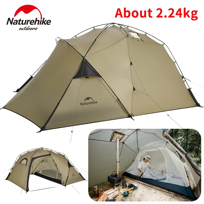 Naturehike Camping Tent 15D Nylon Waterproof Outdoor Hiking 4 Season 2 Layer windproof Tent 1-2 Person Lightweight With Chimney