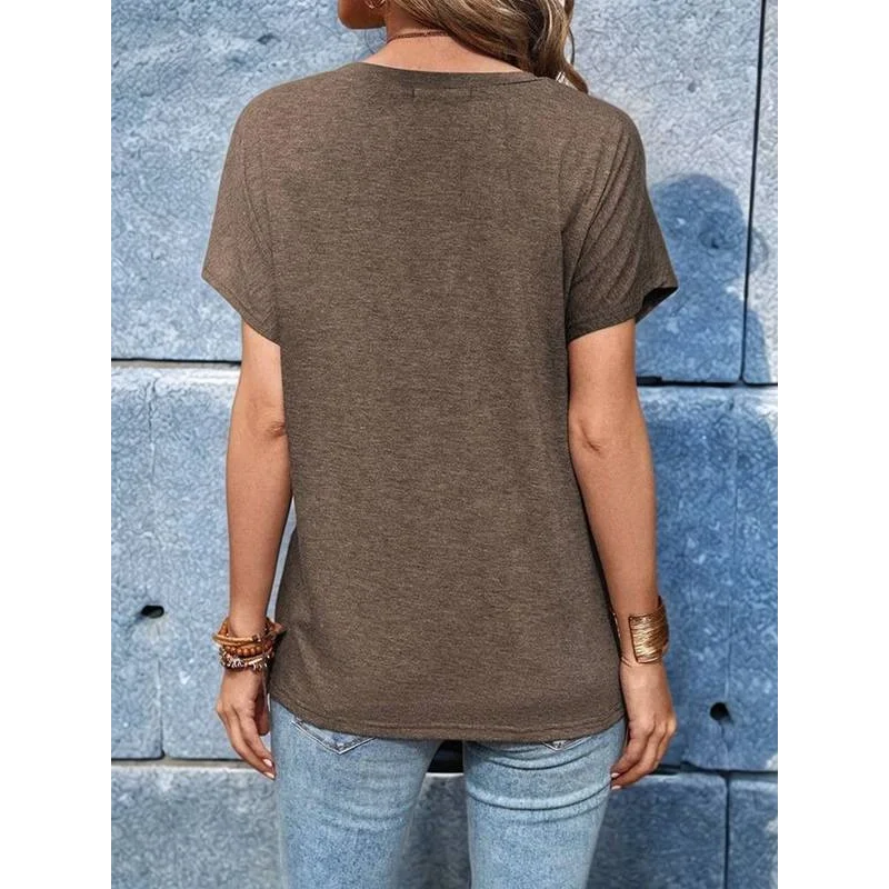 

AG-Womens Short Sleeve Henley Tops V Neck Dressy Casual Loose Fit Shirts