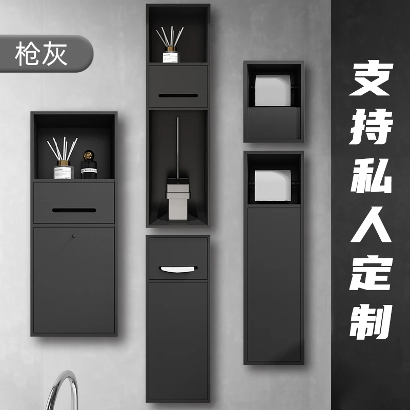 Bathroom Niche Stainless Steel Embedded Storage Rack Toilet with Door Toilet Brush Niche Bathroom Tissue Holder Closet