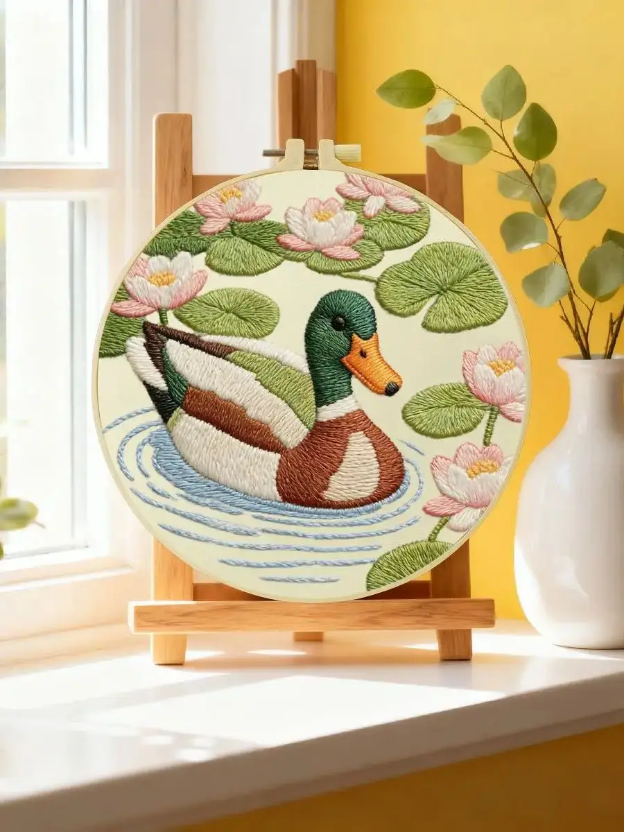 1 Stück 20X20CM/15X15CM 7,87/6,3 Zoll Tier - Ente Stickerei Starter-Kit DIY-Kit DIY-Stickerei-Set für Anfänger – Detail 6