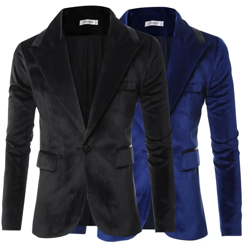 Chaqueta de terciopelo dorado brillante para hombre, traje pequeño ajustado con un botón, color sólido, Comercio Exterior, Otoño e Invierno