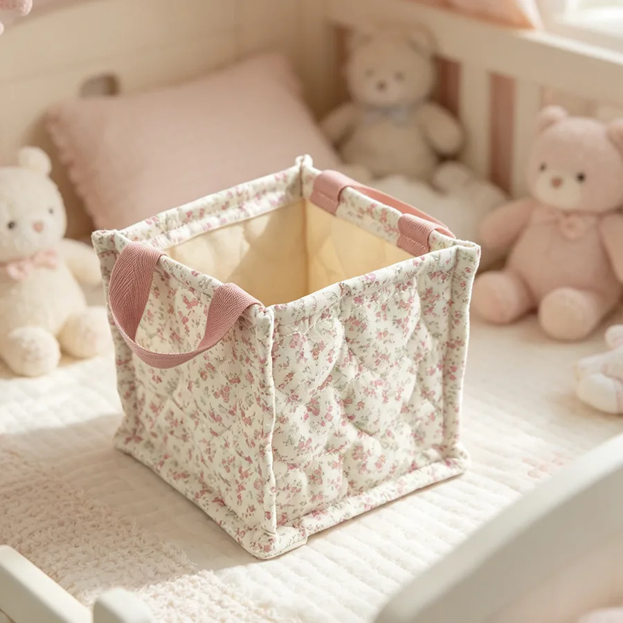 Square Storage Basket Lace Flower Desktop Organizer Storage Basket Korean Quilted Storage Basket Cute Storage Frame Home Decorat