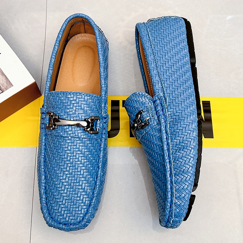 Fashion Designer Men Loafers Luxury Brand Man Moccasins Handmade Driving Shoes Blue Orange Italian Shoes Big Size 48 47 Loafers