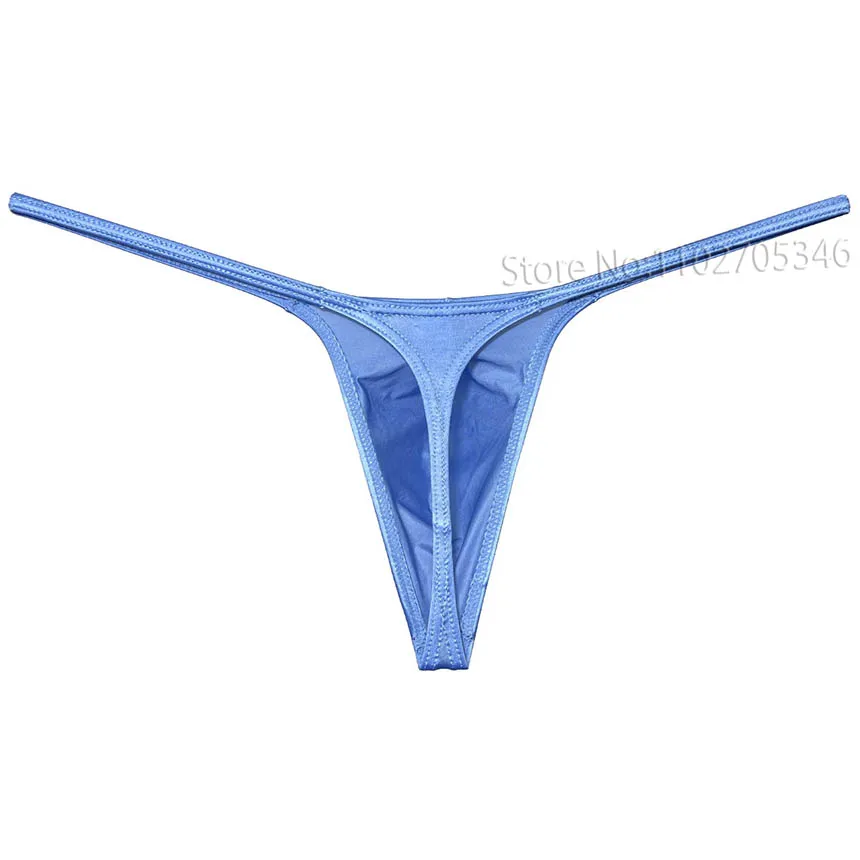 Men\'s Silk Glossy Micro Cut String Thong Slim Pouch Underwear Swim Posing Solid T-back Breathable Comfy Elastic Bkini