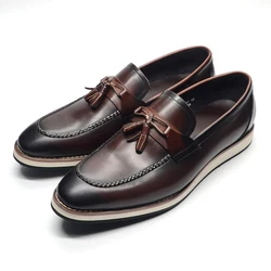 Size 38-40 Fashion Luxury Men's Tassel Loafers Original Genuine Leather Casual Flat Sneakers Elegant Slip-on Mens Shoes Mocassin