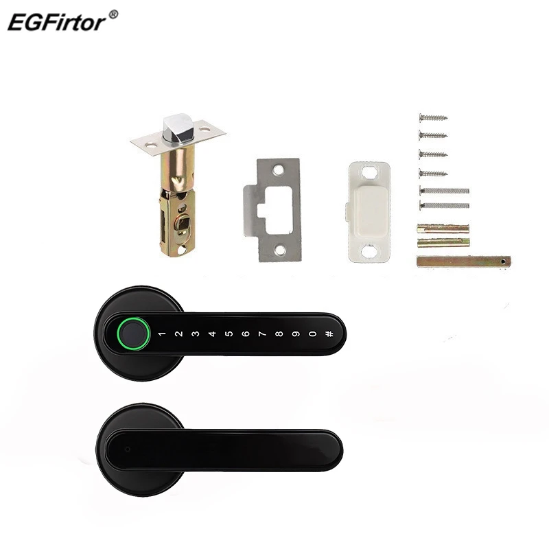 EGFirtor Fingerprint Handle Smart Door Lock Electronic Password Touch Screen Keypad Key Unlock Wooden Deadbolt Smart Lock