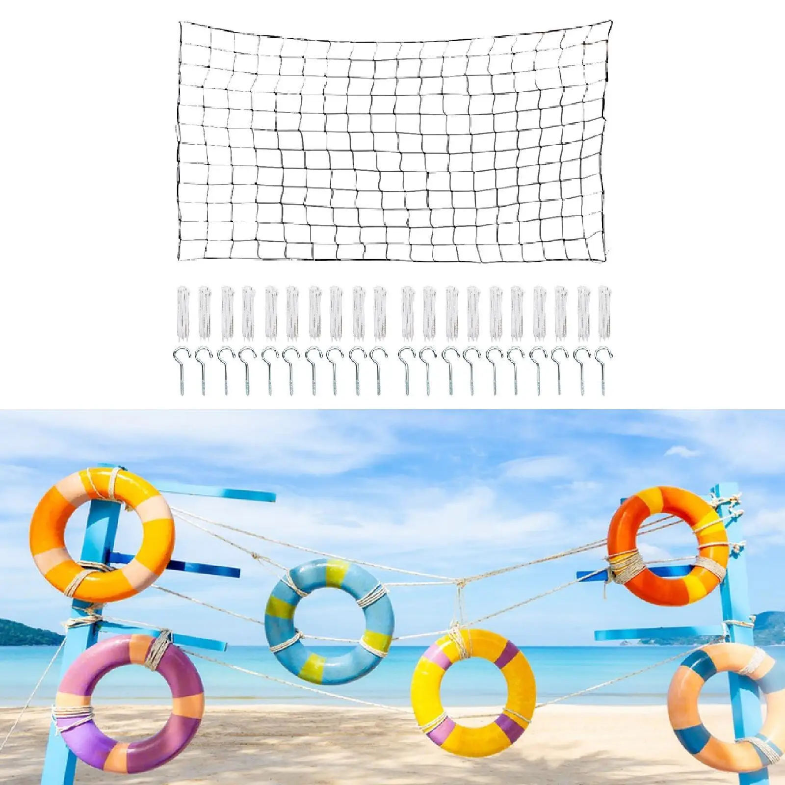 

Large Pool Storage Bag Heavy Duty Mesh Organizer for Pool Accessories and Outdoor Floats with Hooks