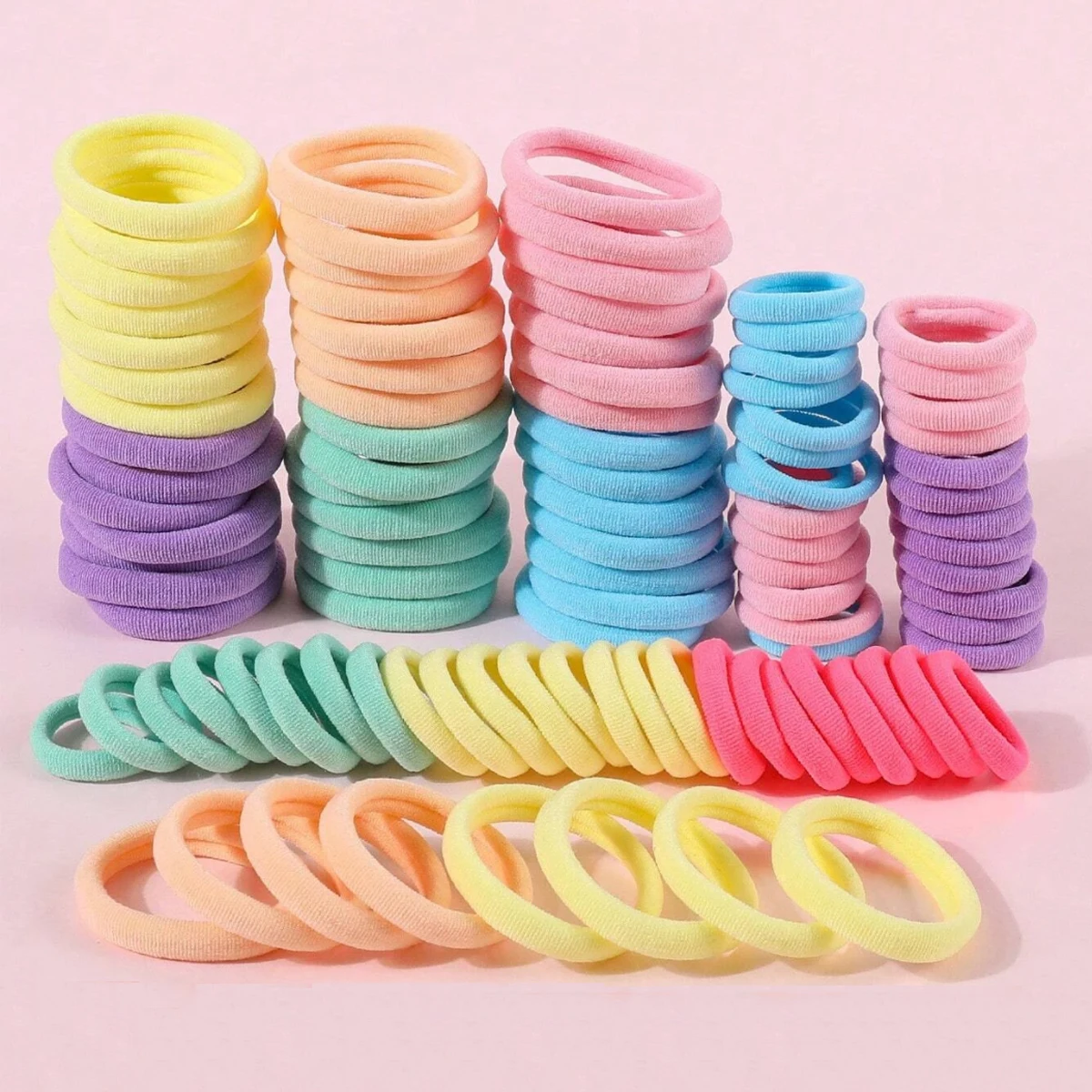 100Pcs Girls Hair Bands Nylon Hair Ties Candy Color Elastic Rubber Band Children Ponytail Holder Headband Girls Hair Accessories