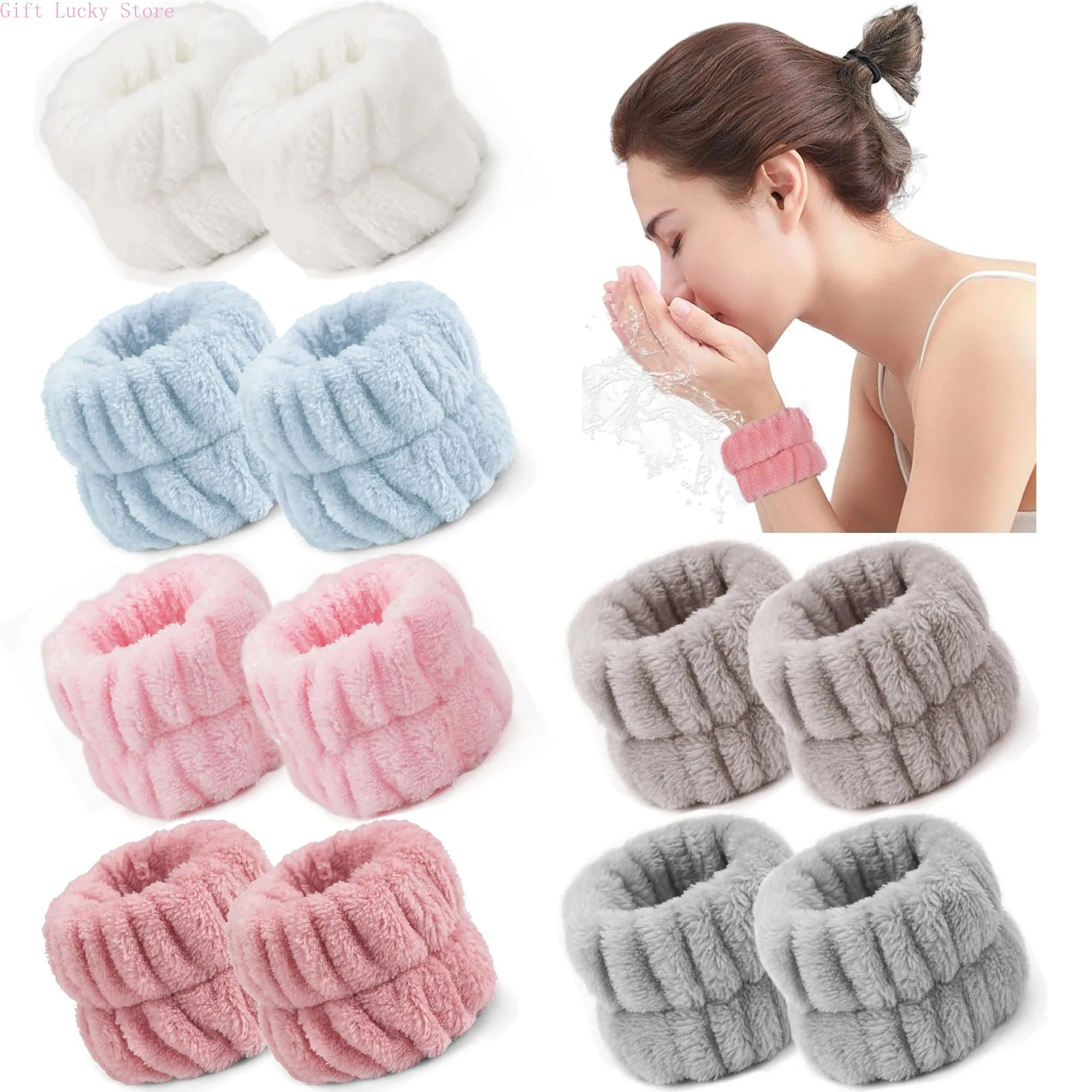 

2PCS Reusable Spa Wrist Washband Soft Microfiber Towel Wristbands For Washing Face Women Girl Yoga Running Sport Wrist Sweatband