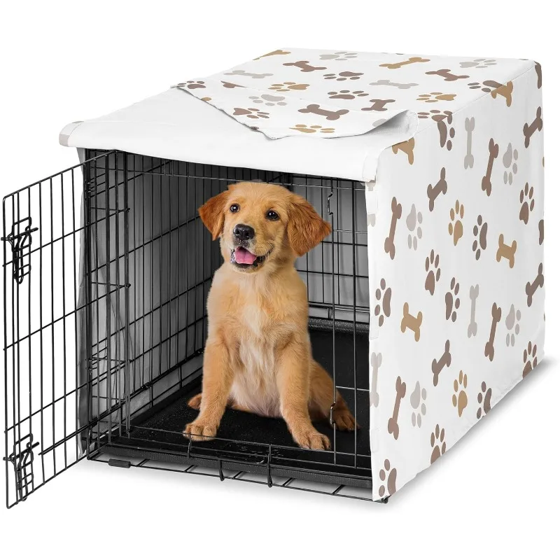 

Bone Paw Print Dog Crate Cover – Kennel Covers for 36 Inch Pet Cage Medium - Neutral Grey Taupe Br