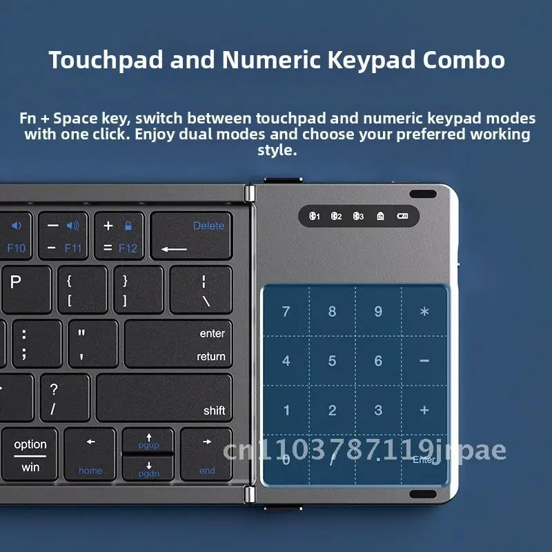 Bluetooth Folding Keyboard - Cross-Border Three Fold Keypad for Desktop Computer & Laptop - Black 87 Keys Waterproof Scissor Toe