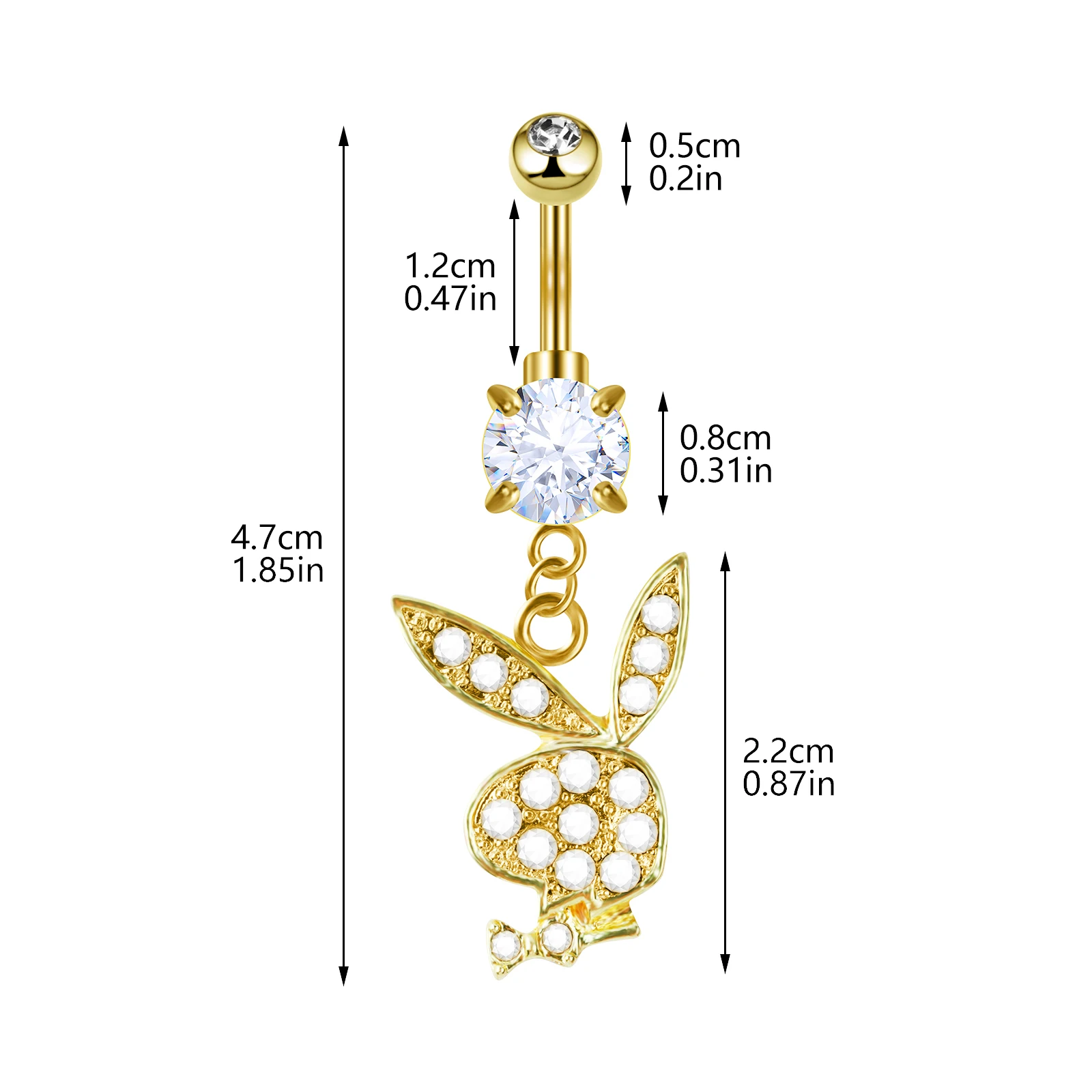 1pc Stainless Steel Belly Button Piercing Crystal Belly Button Ring Rabbit Pendant Gold Belly Button Ring Body Woman\'s Jewelry