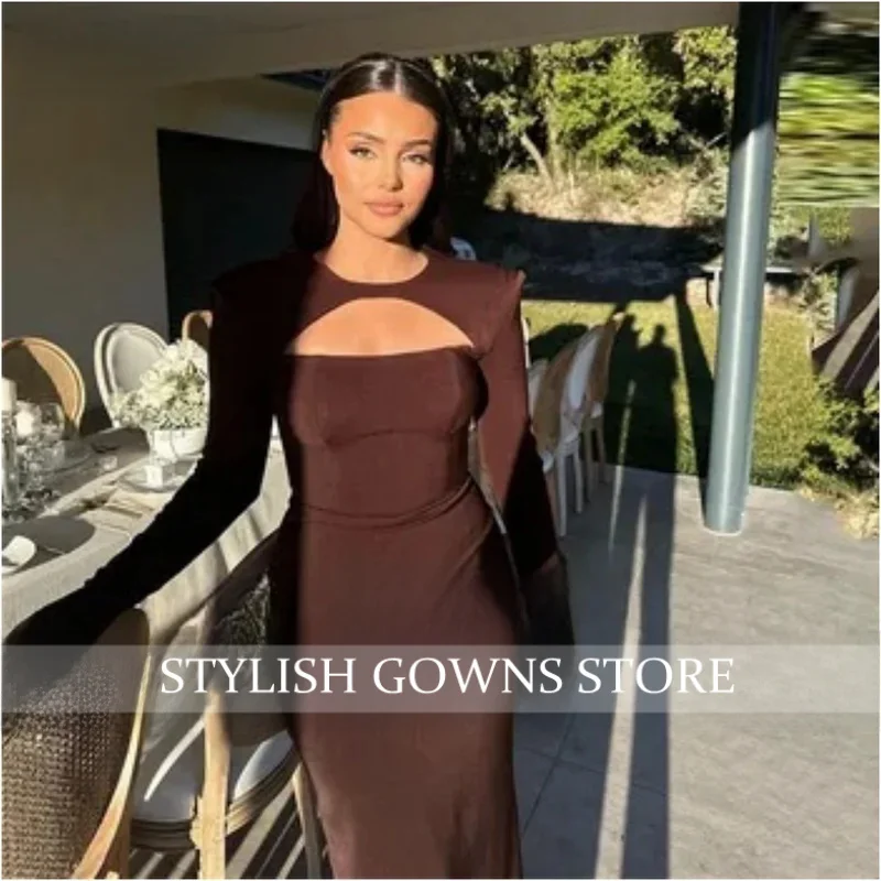 Robe de soirée élégante pour femmes, manches longues, col rond, robe de bal, queue de poisson, robe de mariée, 2024
