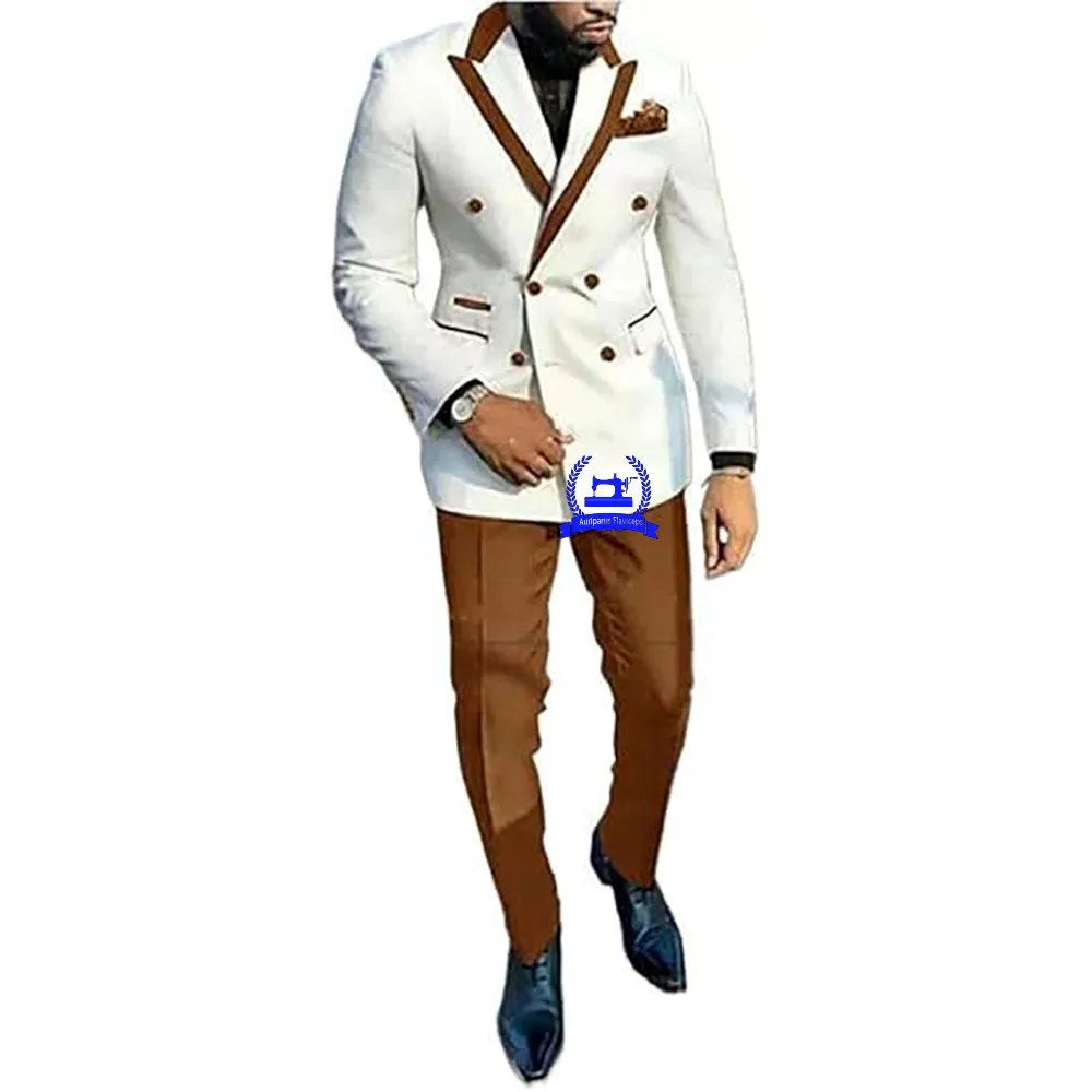 Nuevos trajes blancos a medida con doble botonadura para hombre, esmoquin con solapa superior, traje masculino ajustado para novio, conjuntos de dos piezas para graduación
