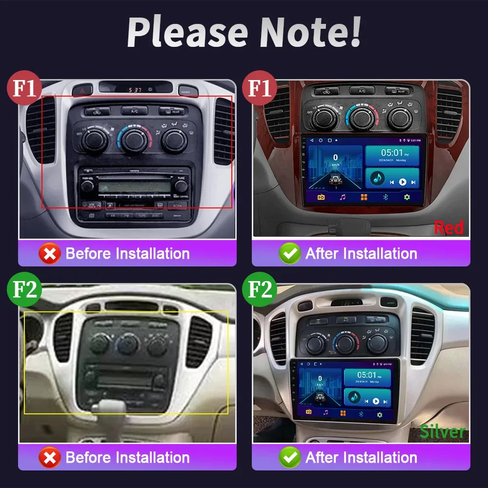 Car Radio Navigation 2DIN Android 14 Wireless Carplay GPS Multimedia Stereo Screen For Toyota Highlander 1 XU20 2001-2007