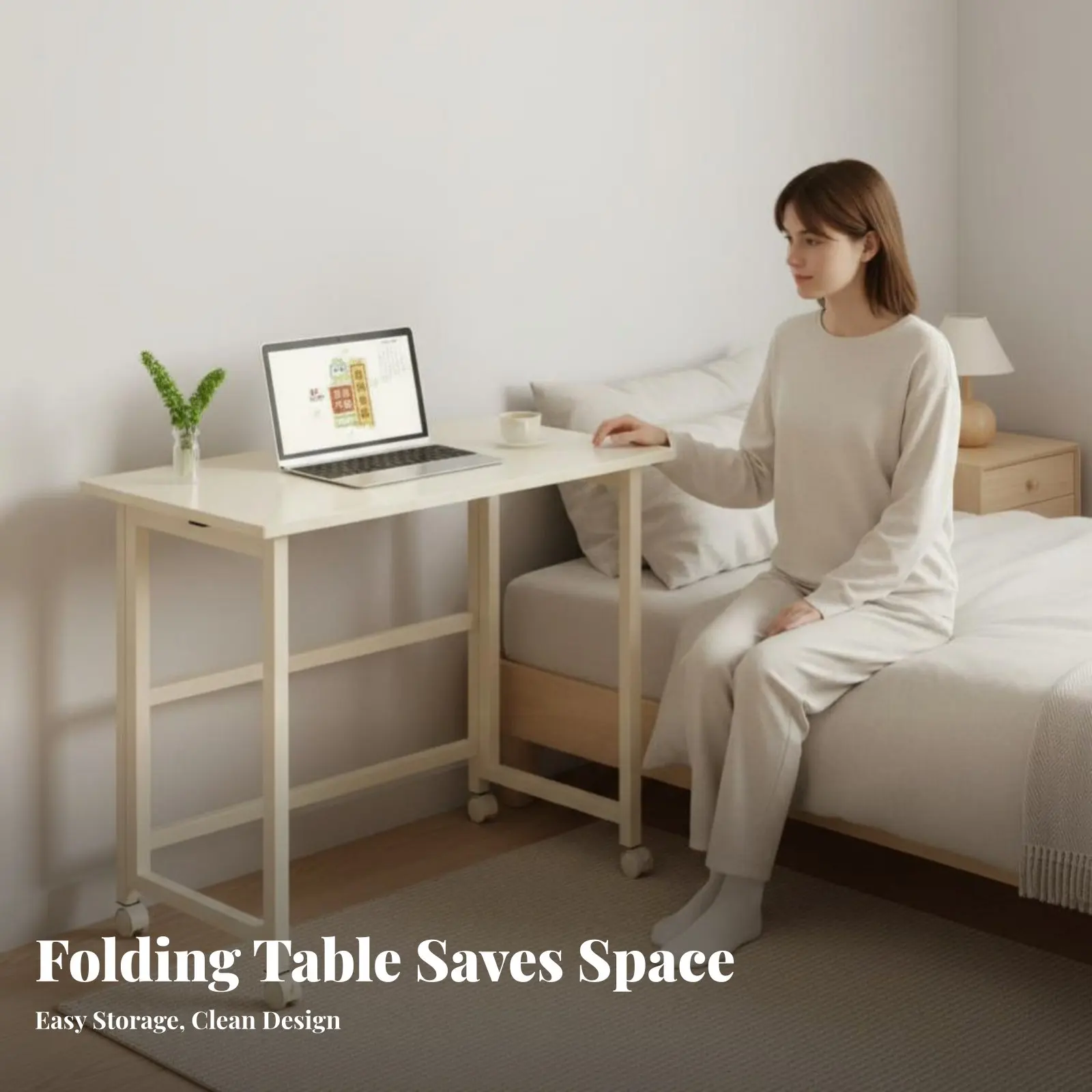 

Foldable Rolling Desk Foldable Design Rolling Computer Rolling Table Space-Saving Mobile on Wheels for Bedroom, Dorm Room