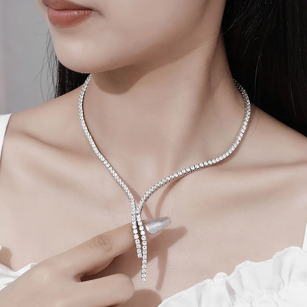 

Serenity 3mm D Color Moissanite Tennis Necklace for Women Man 100% S925 Sterling Silver Plated 18k Necklace Clavicle Neck Chain