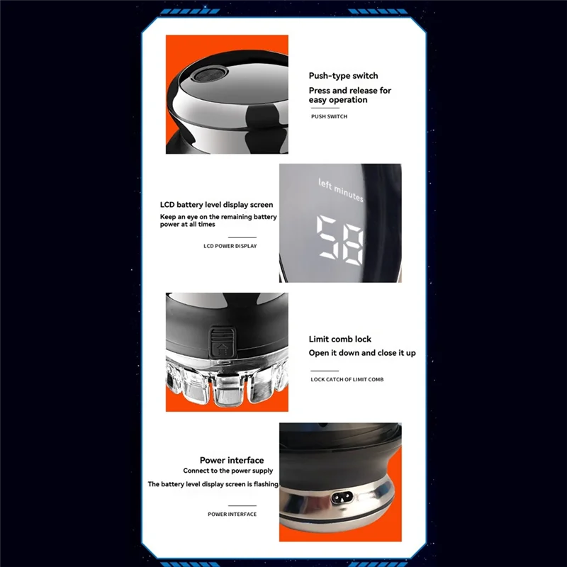 

Профессиональные машинки для стрижки волос для мужчин, автоматический круглый триммер для волос, беспроводной комплект для самостоятельной стрижки со светодиодным дисплеем