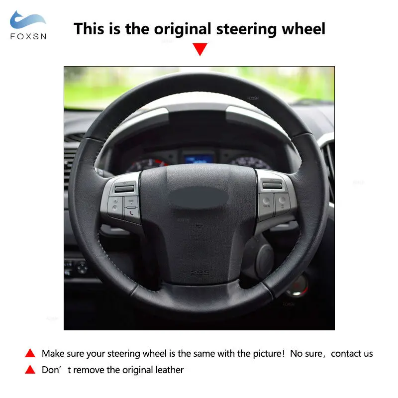 ستوكات الجلود سيارة الداخلية غطاء عجلة القيادة الكسوة ل ايسوزو D-Max MU-X 2013-2020 هولدن كولورادو الاتحاد الأفريقي 2012-2019 أسود