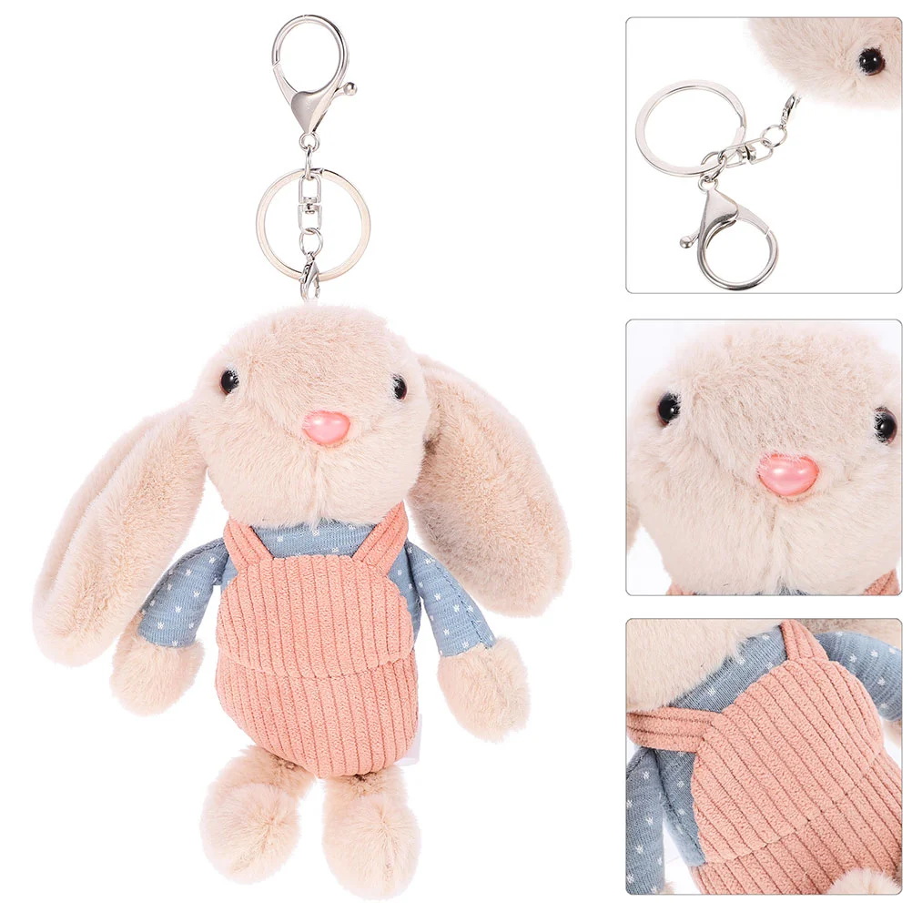 

2 Pcs Rabbit Plush Toy Keychain Bunny Pendant Overalls Stuffed Animals Short Hanging Baby Girl