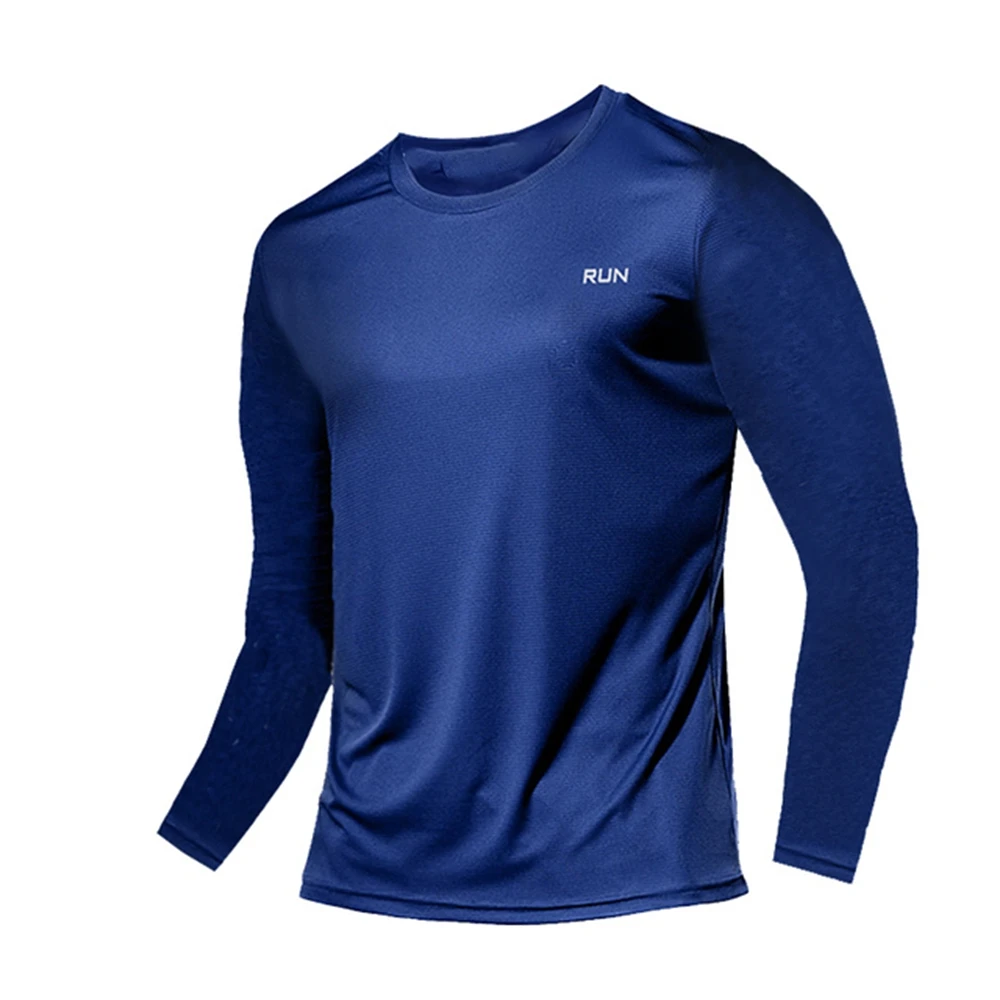 Men\'s Quick Dry Long Sleeve Gym Running Moisture Wicking Round Neck T-Shirt Training Exercise Gym Man Clothing Sport Tops Shirt