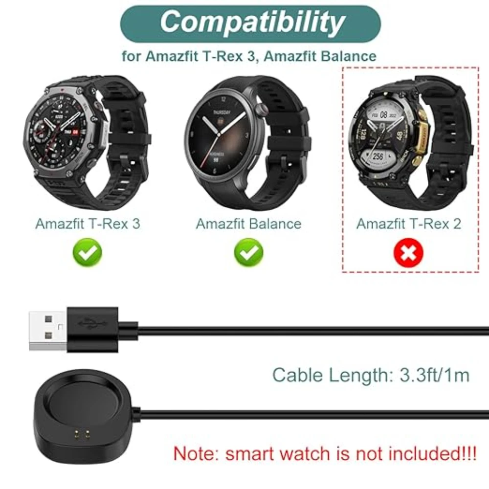 For Amazfit T-Rex 3/Balance 2/1 USB smartwatch charger replacement charger charging cable image 5