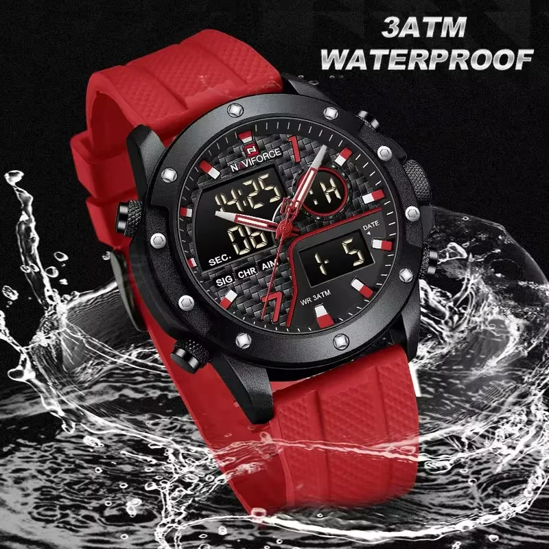 NAVIFORCE 2024 New Mens Watch Sports Waterproof TPU Strap Luminous LED Digital Multifunctional Male Military Quartz Wristwatches