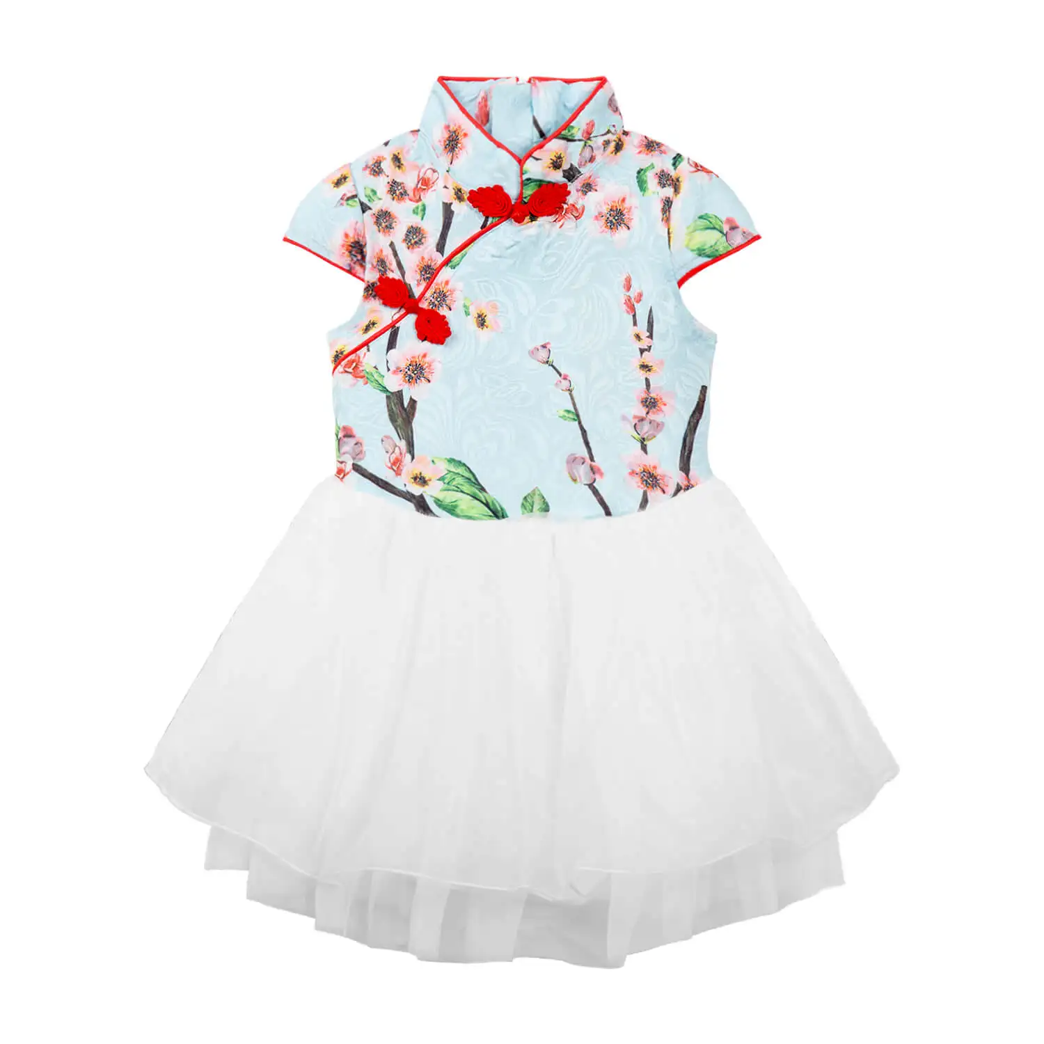 Mudkingdom Girls Chinese Qipao Princess Dress Floral Printing Embroidery Mesh Tutu Dresses for Toddler Girl Clothing Summer