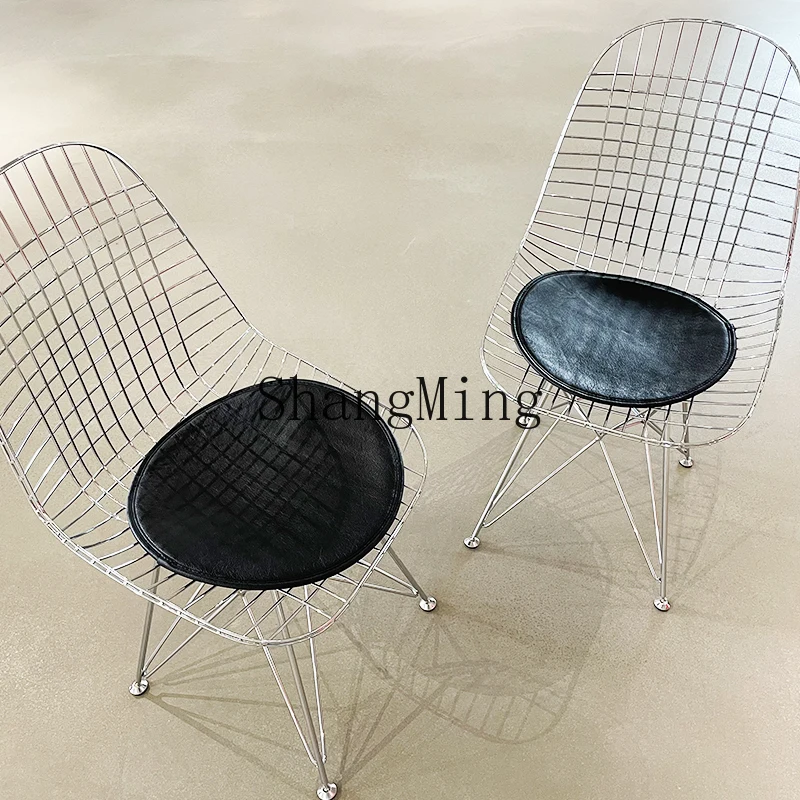 

DHY metal chair stainless steel hollow modern simple living room home chair with cushion