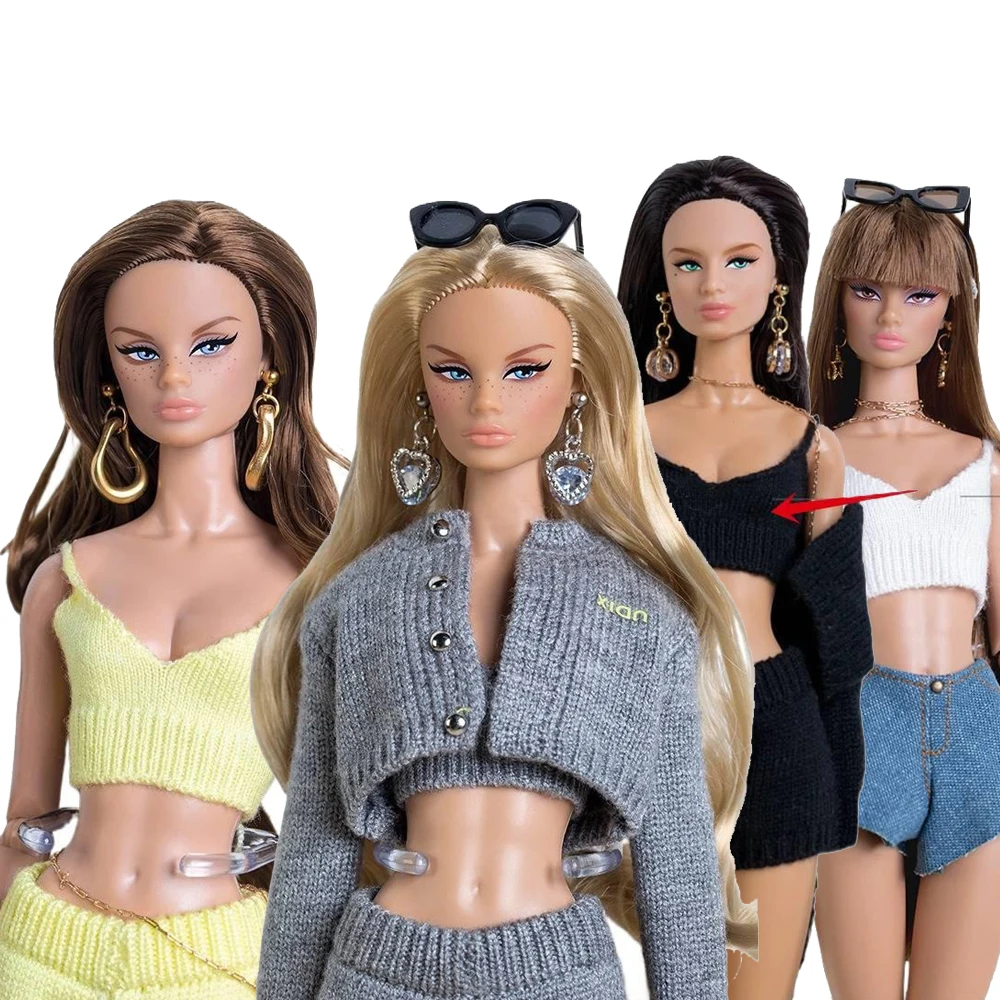 32cm Supermodel Doll Clothes Suit Casual Sweater Vest Earrings Accessories Design 1/6 BJD Doll Dress Up DIY Toys Collector