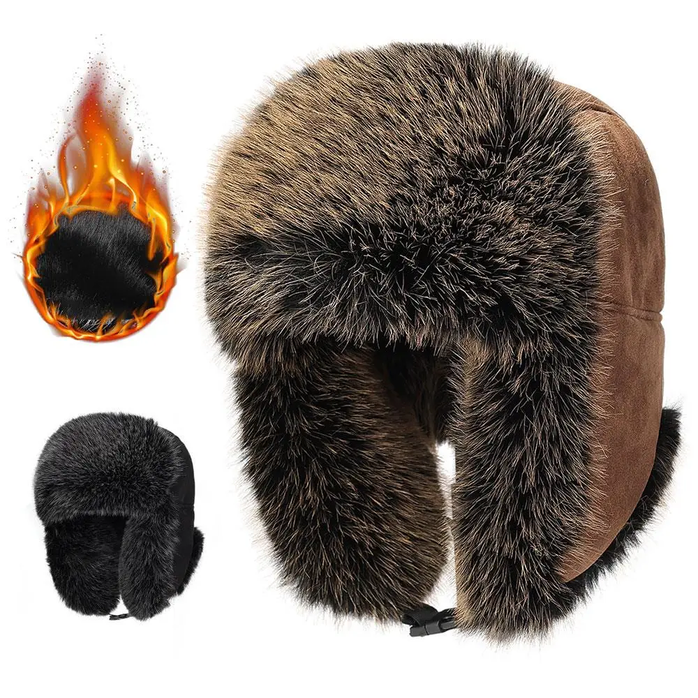 للجنسين فو الفراء قبعة الجلد المدبوغ ليو فنغ قبعة شتاء دافئ الروسية Ushanka طيار الصياد الثلوج التزلج قبعة قبعات إيرفلاب منفذها قبعة الساخن