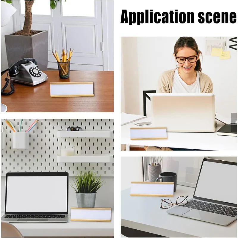 2 Pcs Aluminum Desk Name Plate Holder 7.87x2.42 L-Shaped Metal Desk Name Sign Rack Golden Professional Desktop Display Stand
