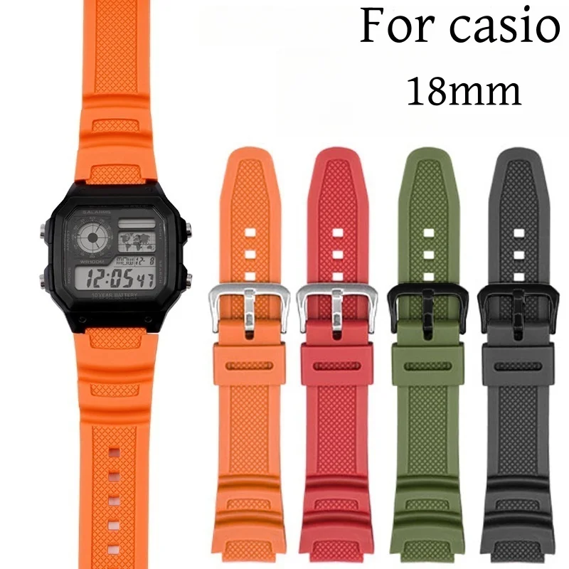 Резиновый ремешок для часов 18 мм для Casio AE-1000W, AQ-S810W, AQ-S800W, сменный выпуклый ремешок, прочный браслет, аксессуары, ремень