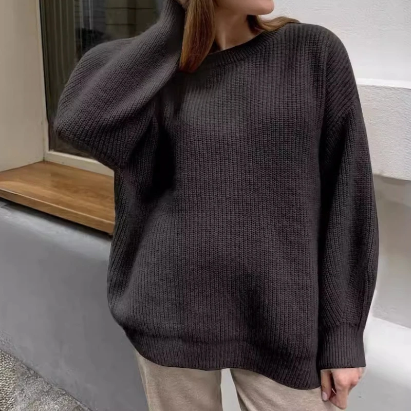 Pull tricoté doux à col rond pour femme, ample, couleur unie, chaud et décontracté, nouvelle collection automne hiver