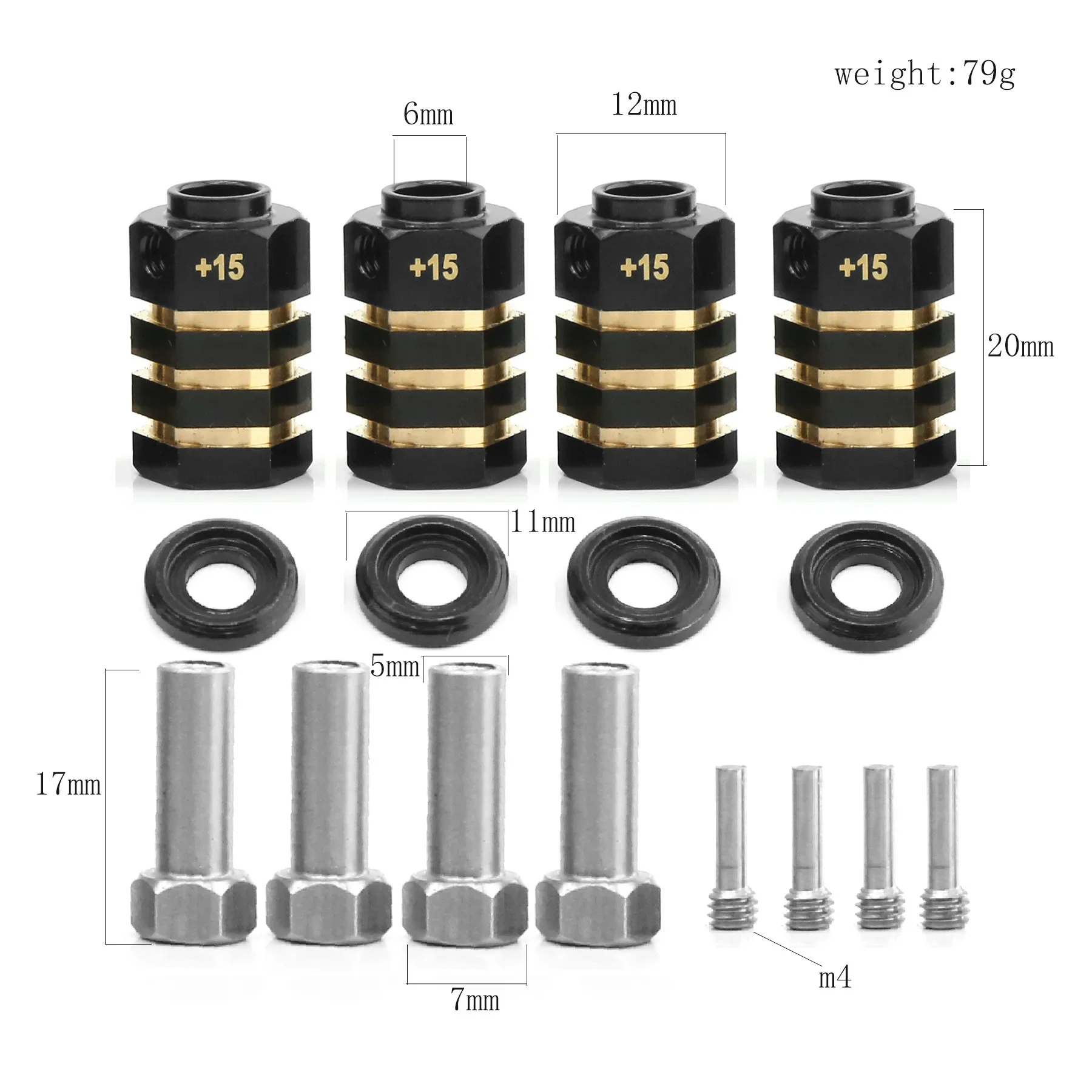 4PCS 12mm Wheel Hex Adapter Heavy Duty Brass 5/8/9/10/11/12/15/20mm for 1/10 TRX4 TRX6 RC Crawler Car Parts