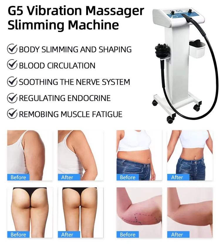 Masaż wibracyjny G5 G8, najlepszy masażer mięśni z 5 głowicami, antycellulitowy, wyszczuplający, modelujący sylwetkę, wspomagający odchudzanie, do użytku domowego i salonowego.
